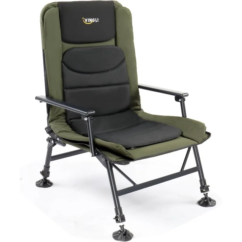 

VINGLI Oversized Fishing Chair Heavy Duty Support 440 LBS, 160° Freely Adjustable Reclining Folding Chairs, Lounge Travel