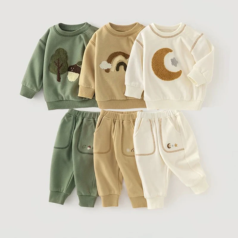

New Spring Autumn Baby Suits Cute Embroidered Sweatshirt + Pant 2Pcs Toddler Boy Girl Clothing