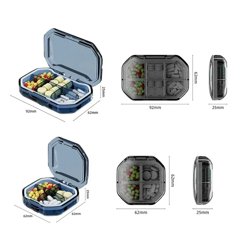 Organizador de pastillas de 4/6 rejillas, contenedor para tabletas, caja de pastillas de viaje, caja de pastillas pequeña de división transparente portátil