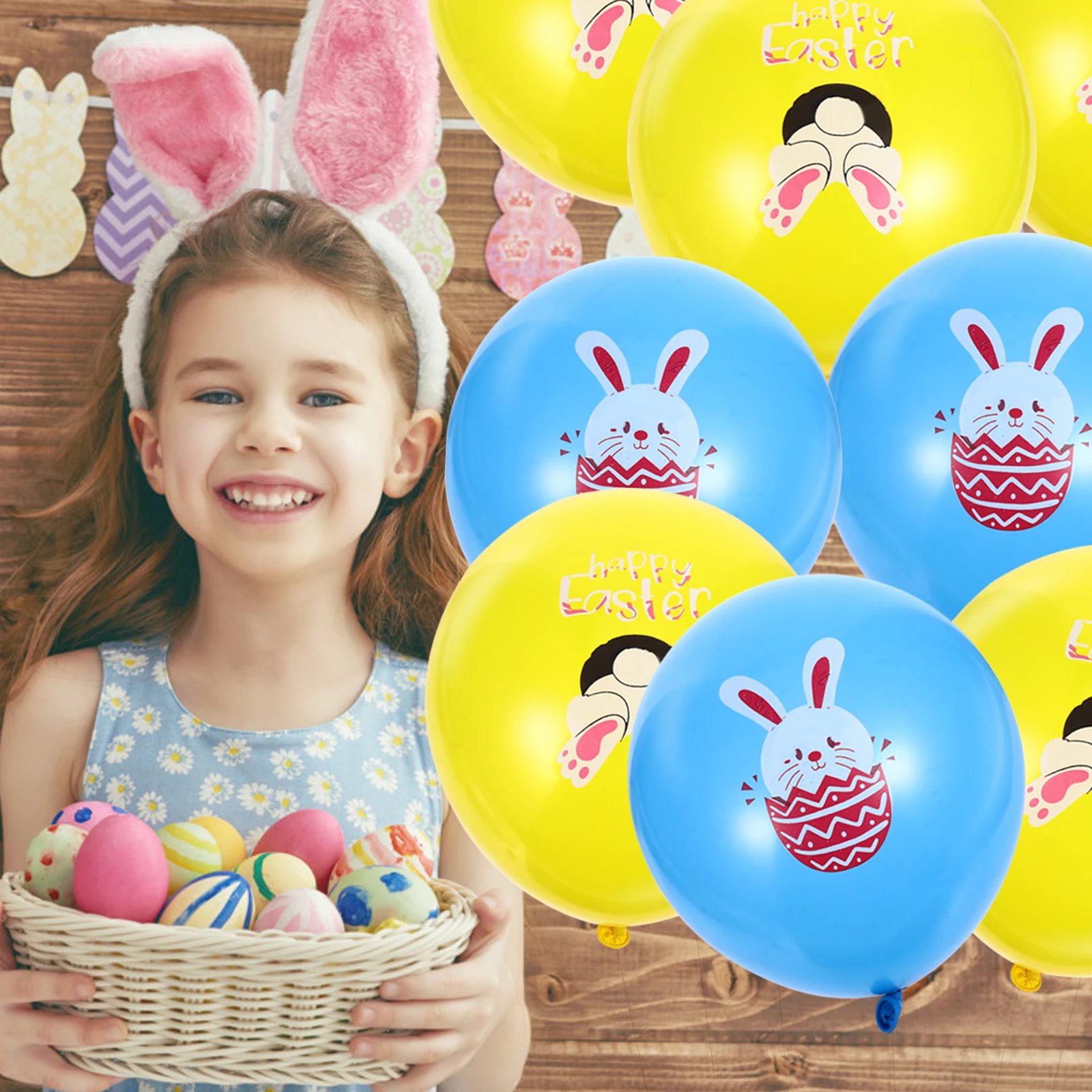 

24 Pcs Easter Balloon Set White Latex Decorative Party Supplies Bunny Print Balloons Festival Celebration Safe Quality Material