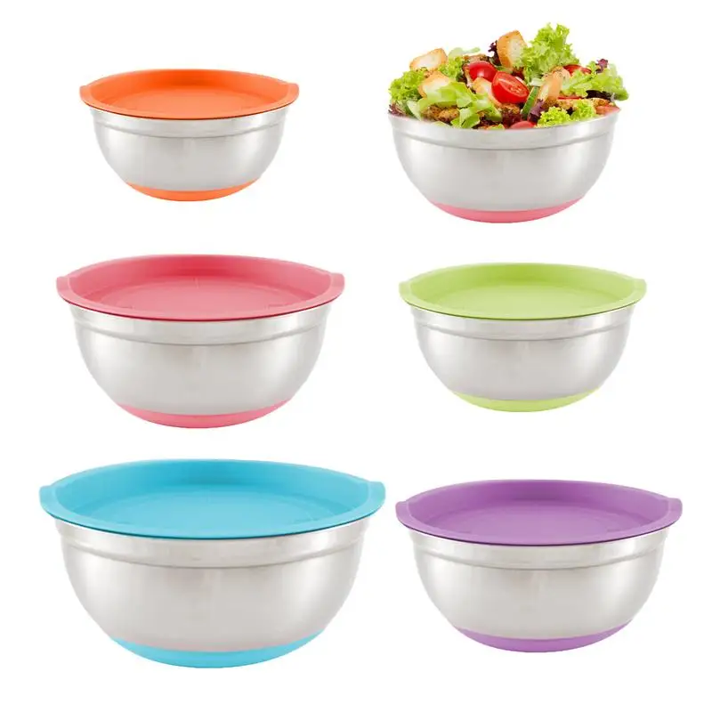 

Set Of Mixing Bowls Easy Grip Stainless Steel Mixing Bowls For Baking 5pcs Nesting Mixing Bowls With Lid Washing Fruits bowl