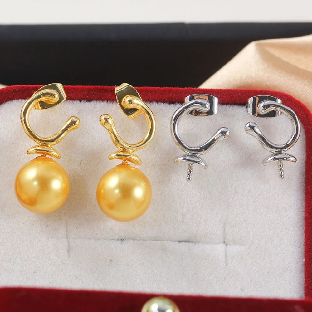 

10PCS S925 Sterling Silver Needle 18K Gold Wrapped Plated Brass Earring Settings Diy Jewelry Pearl Earrings Accessories