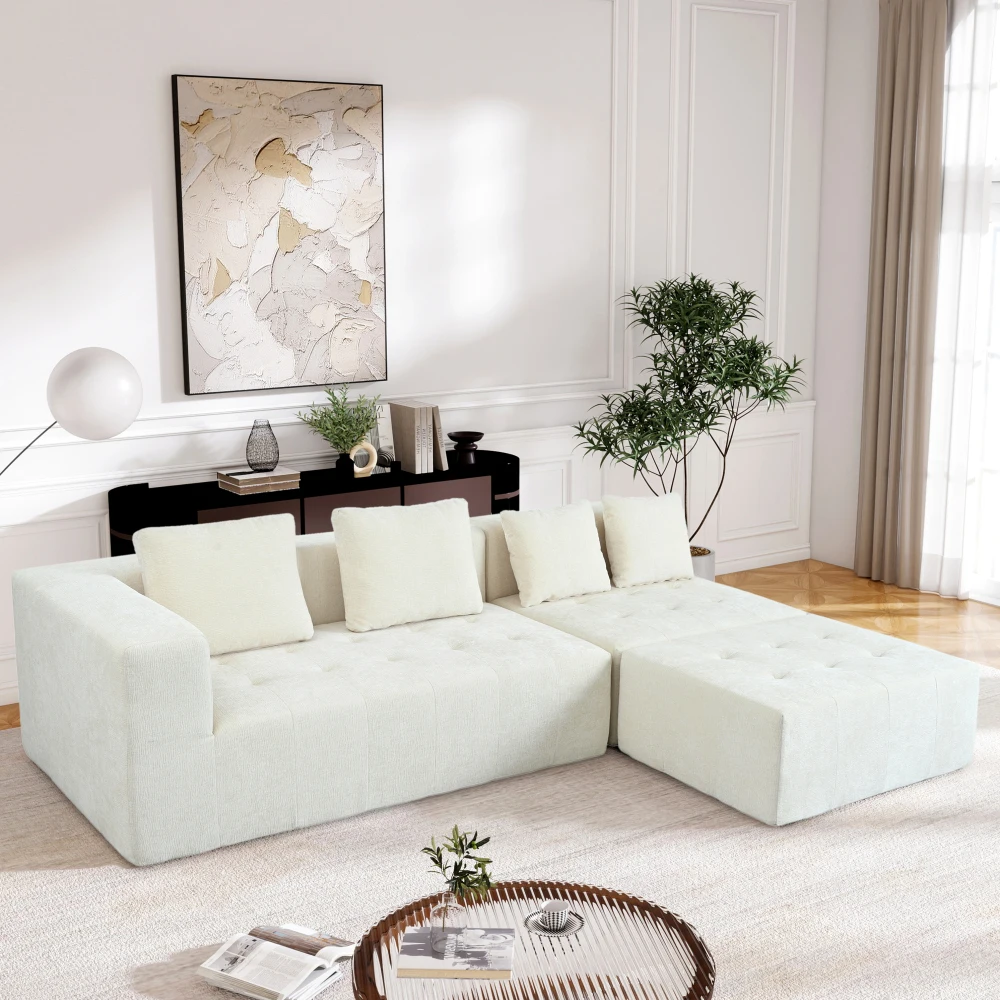 Modern Large Removable Modular Sofa, 3-Piece Set with Free Combination, Includes 4 Cushions for Living Room, Bedroom, Apartment