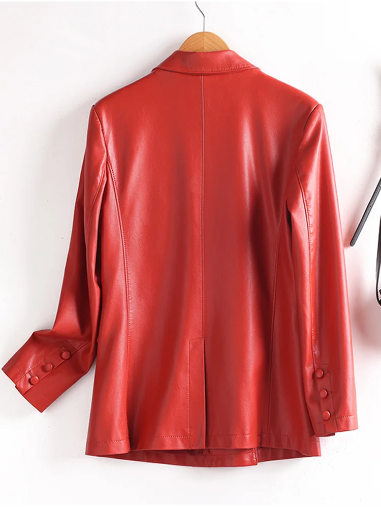 Nuovo Donna Giacca in pelle spaccata Primavera Autunno Moda Colletto con intaglio Vita morbida Giacca in pelle Semplicità casual Cappotto da donna