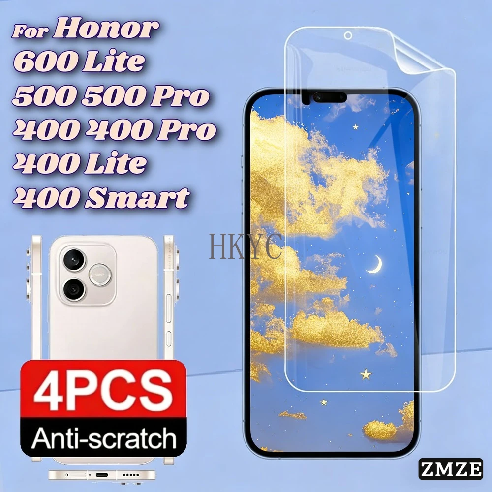 4 piezas de película de hidrogel ultra transparente para Honor 400 Pro, 400 Lite, 400 Smart, protector de pantalla para la serie Honor 600 Lite, 500, 500 Pro.