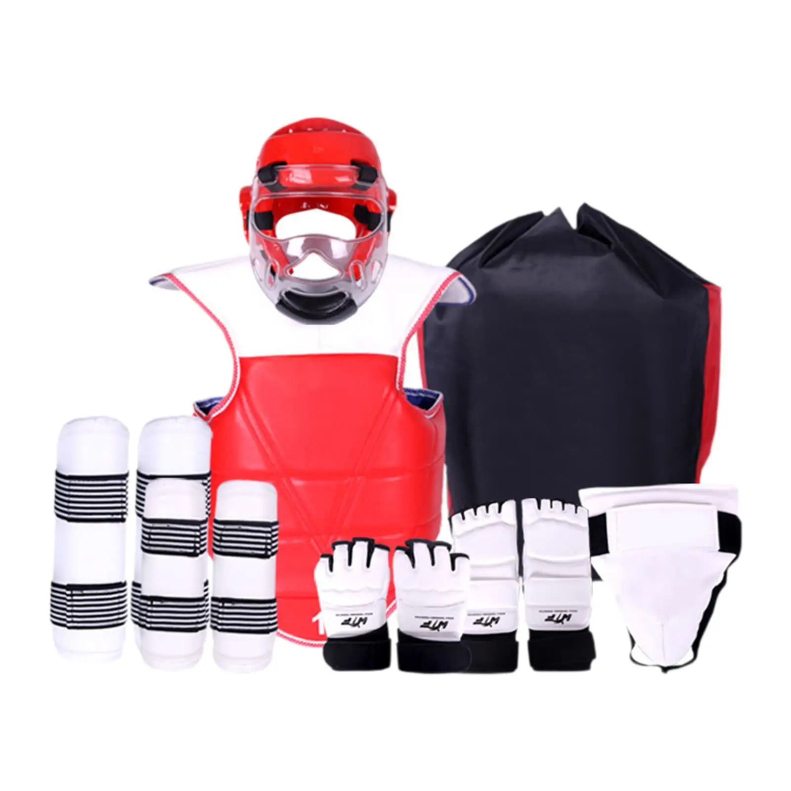 8 pezzi Taekwondo Sparring Gear imbottito protezione inguine Taekwondo pettorale braccio protezioni per le gambe per Karate Sanda Muay Thai Kickboxing MMA