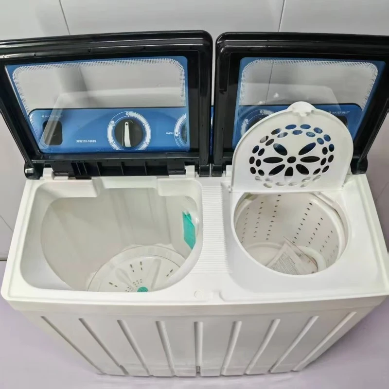 New English Version 11kg Capacity Home Semi-automatic Washing Machine, Plastic Double Bucket Washing Machine