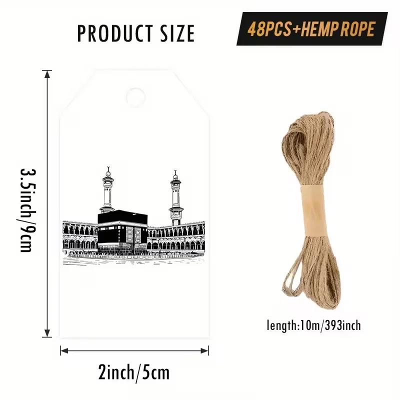 48 قطعة من علامات الهدايا الورقية للمسجد الإسلامي مع أوتار القرآن الكريم الإسلامي شكرًا لك العلامات الورقية لصالح الحفلات الإسلامية #6
