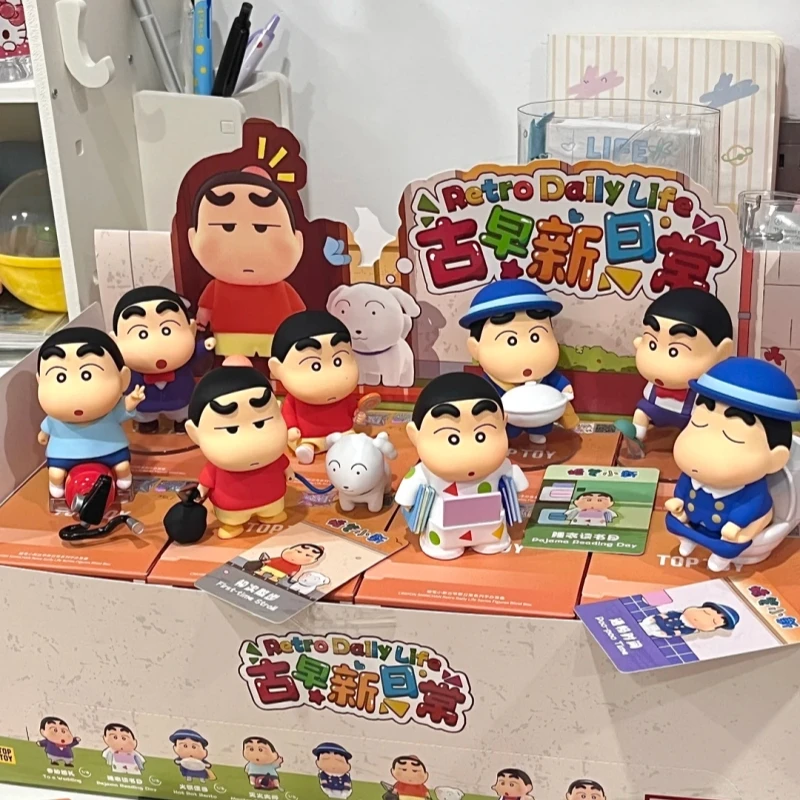 2026 Nowość TOPTOY Oryginalna Figurka Akcji Crayon Shin-chan Seria Dzień Dzienny Starożytnego Shin, Blind Box, Dekoracje Biurkowe z PVC