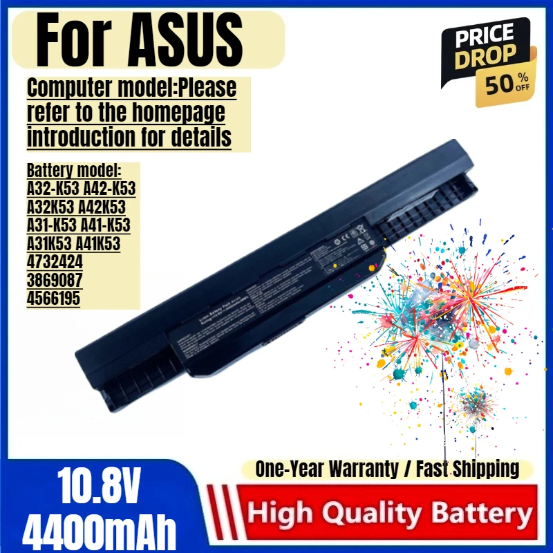 

A32-K53 for ASUS A43S A53s X44h X44L P43 A43E K43 VA53 K84HR Laptop Battery High Capacity Battery Replacement Bateria