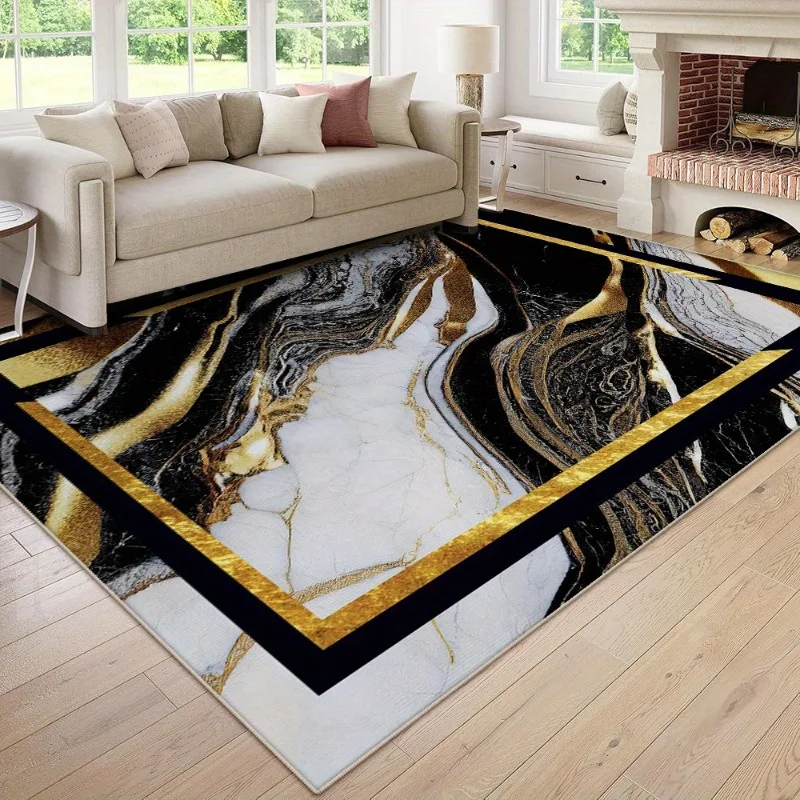 

Black Gold Marble Area Rug Modern Abstract Geometric Rug Non-Slip Soft Floor Carpet Decor for Home Living Room Bedroom Office