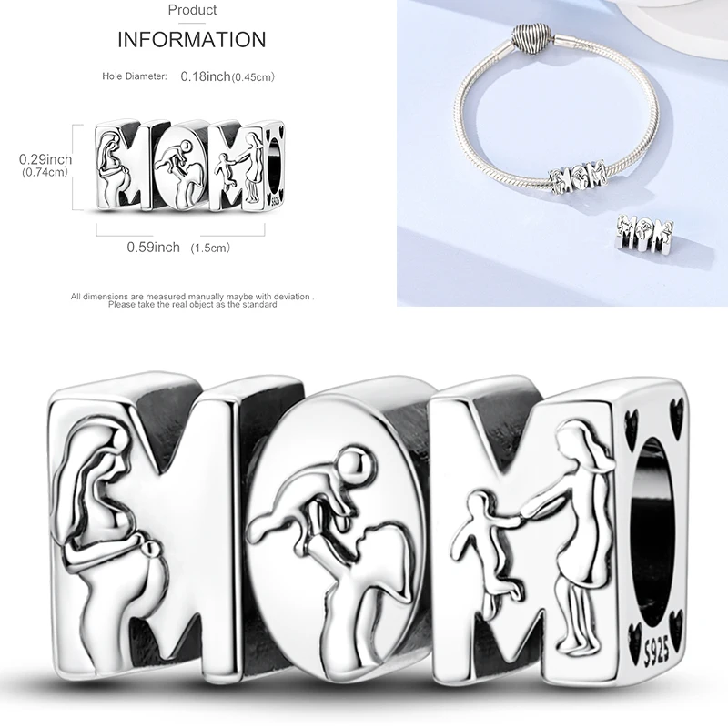 2026 Neue Mutter-Charms aus 925 Sterling Silber, Schwester-Familien-Liebesherz-Perlenanhänger, passend für europäische Armbänder, DIY-Schmuckgeschenk für Frauen – Detail 7