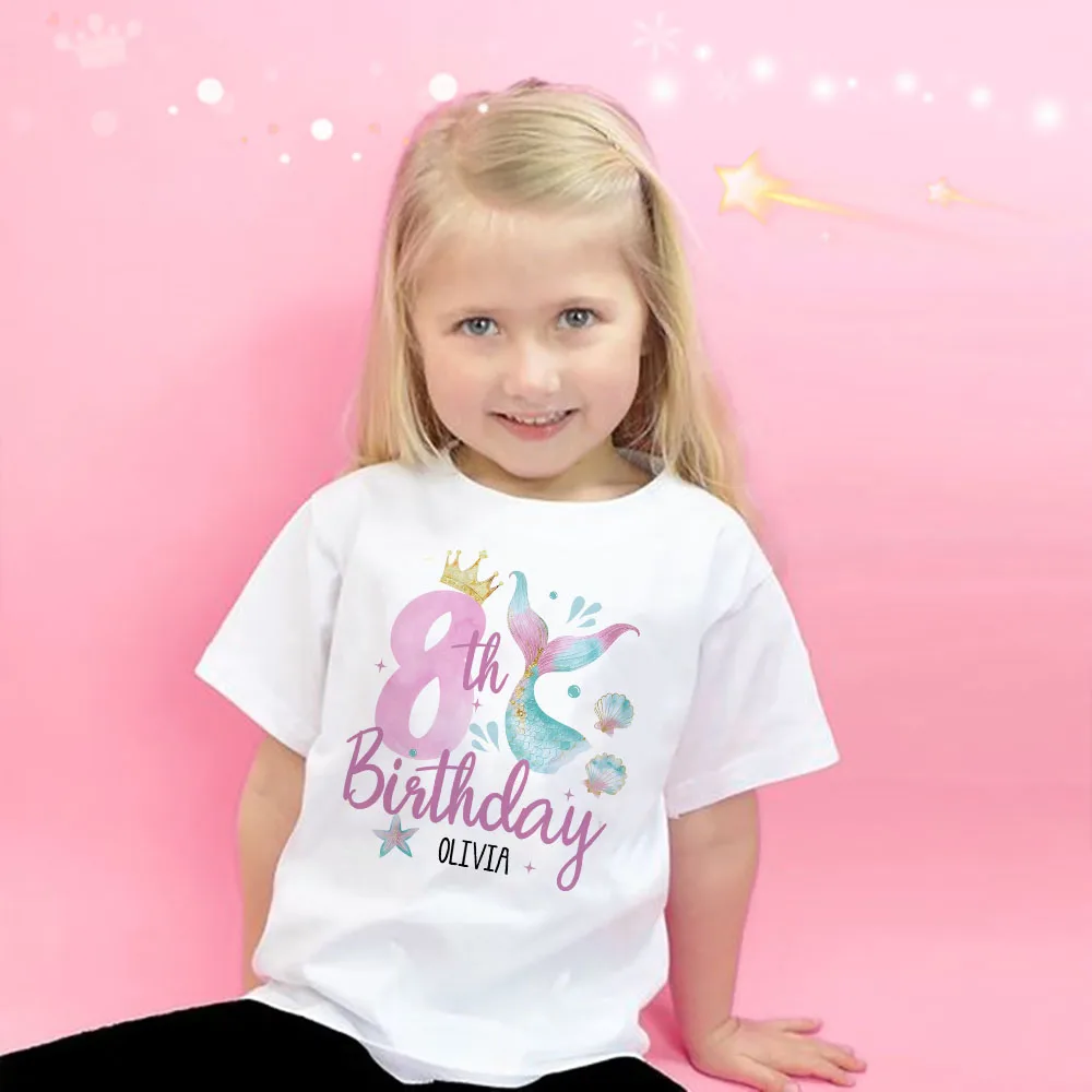 Personalized Fish 1-9 Birthday Girls Shirts T-Shirt Wild Tee Party Tee Shirt Unicorn with Name Clothes Kids Fashion Tops Outfit