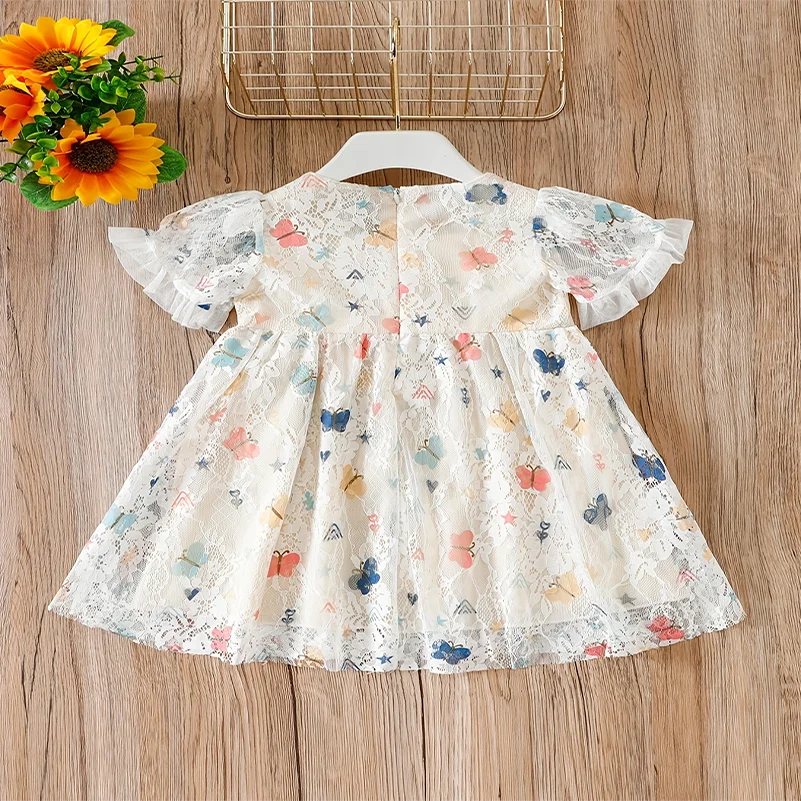 Fashion summer dress 2024 for toddlers girls school events stage performances Butterfly print skirts children's girls' 2Y-6Y age