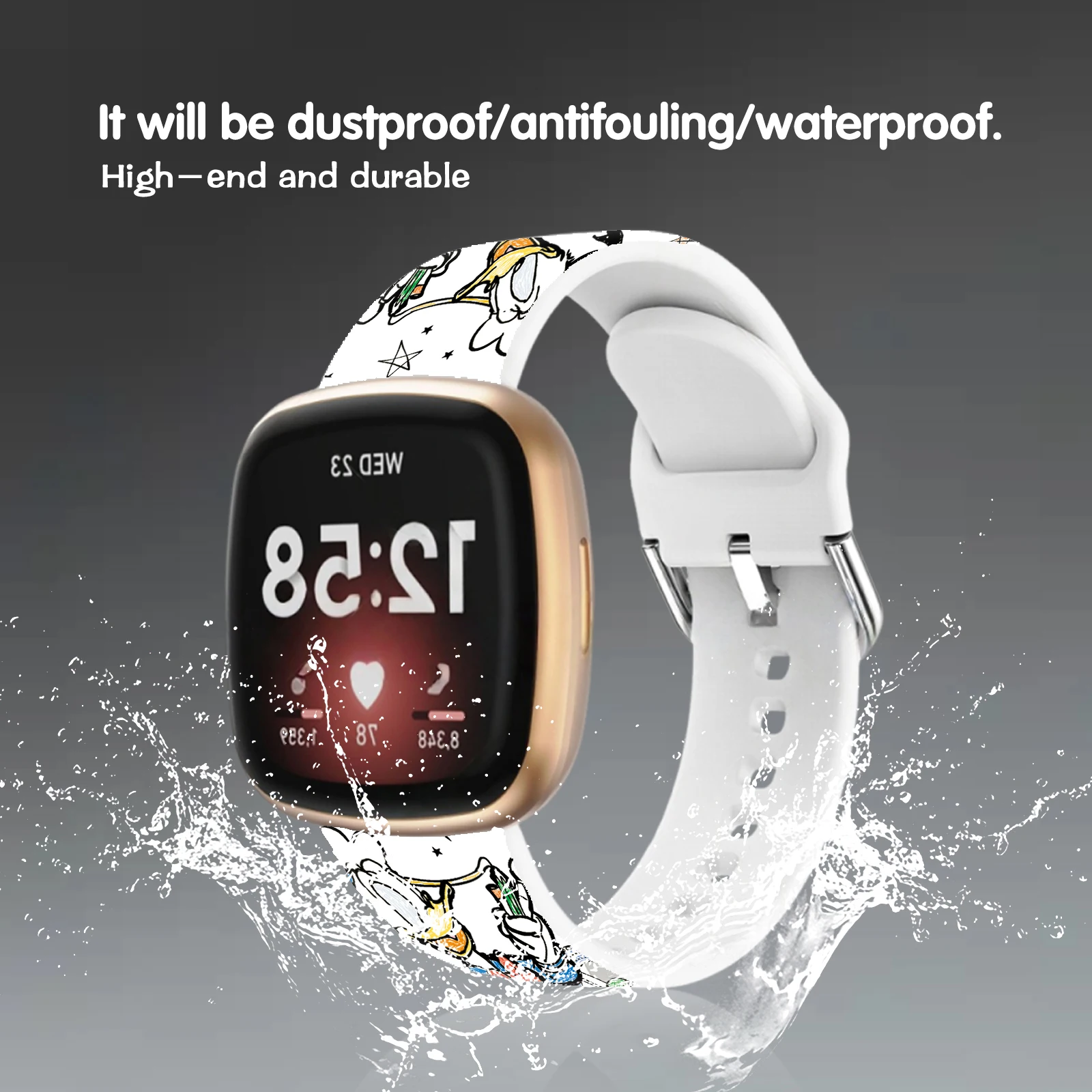 حزام مطبوع من سلسلة ديزني الملونة لساعة Fitbit Versa 4/3 سوار قابل للاستبدال لساعة Fitbit Sense 2/1 مثل Gif