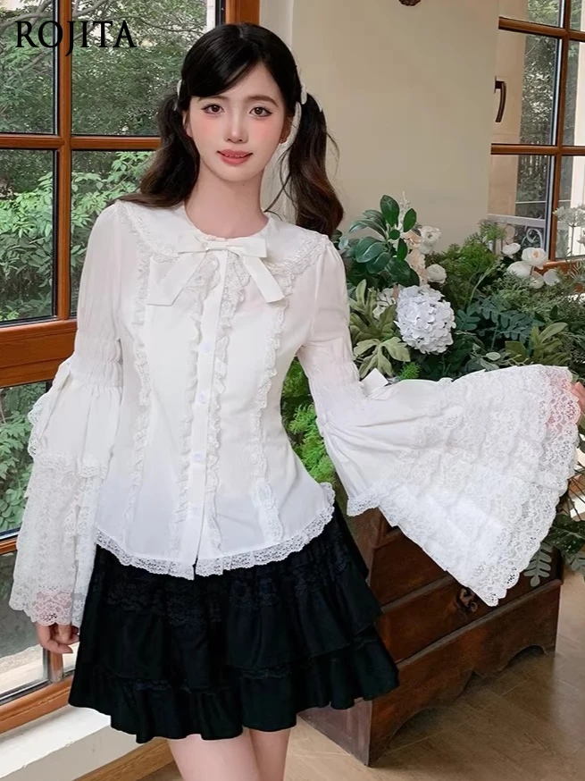 

Slim and Skinny Gothic Lolita Shirt Oversized Lace Sleeve Top Spring Japanese Soft Girl Lace Ruffle Blouse Sleeve Lolita Top