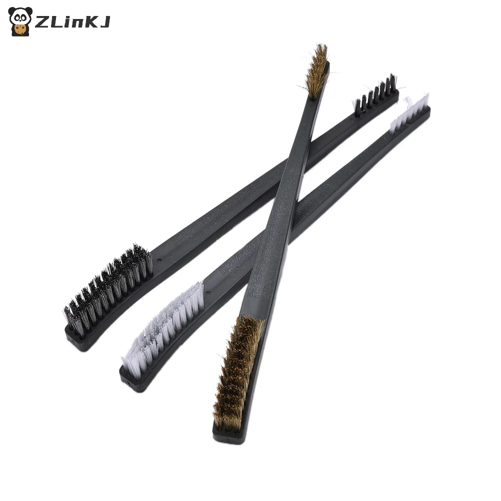 

▶3Pcs Mini Wire Brush Set Polishing Manual Double-headed Steel , Brass , Nylon Brushes Car Detailing Cleaning Tool