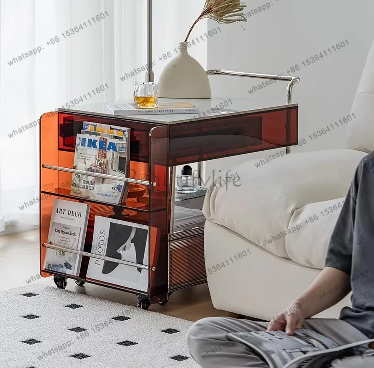 

Acrylic movable cart living room coffee table around the stove to make tea small apartment slate tea cabinet