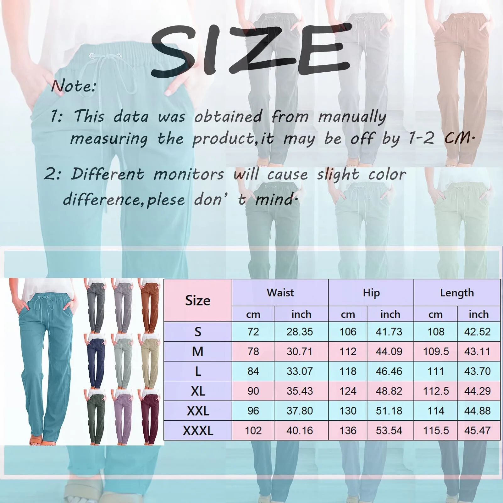 2024 Summer Women Straight Leg Pants Pockets Drawstring Loose Elastic Baggy Trousers Female Casual Fashion Office Lady Bottom