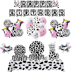 Farm Cow Balloon Garland Set Decoration Disposable Cup Napkins 1-9 Years Kids Birthday Baby Shower Party Animal Picnic Supplies