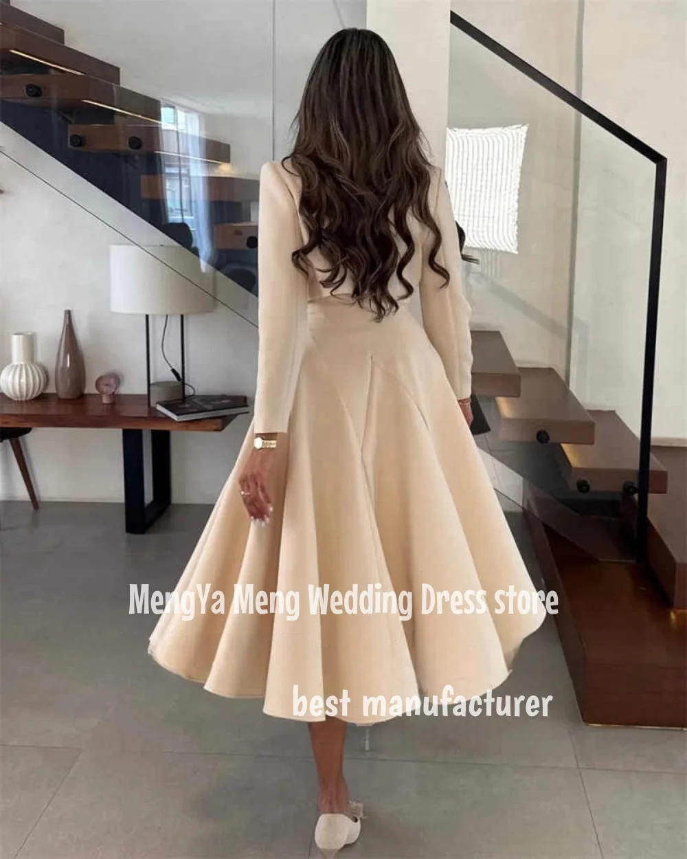 ZHUISHU Abiti da sera semplici a linea A con giacca Colletto quadrato Collo a metà polpaccio Abito da festa di nozze Cerniera posteriore Personalizzato