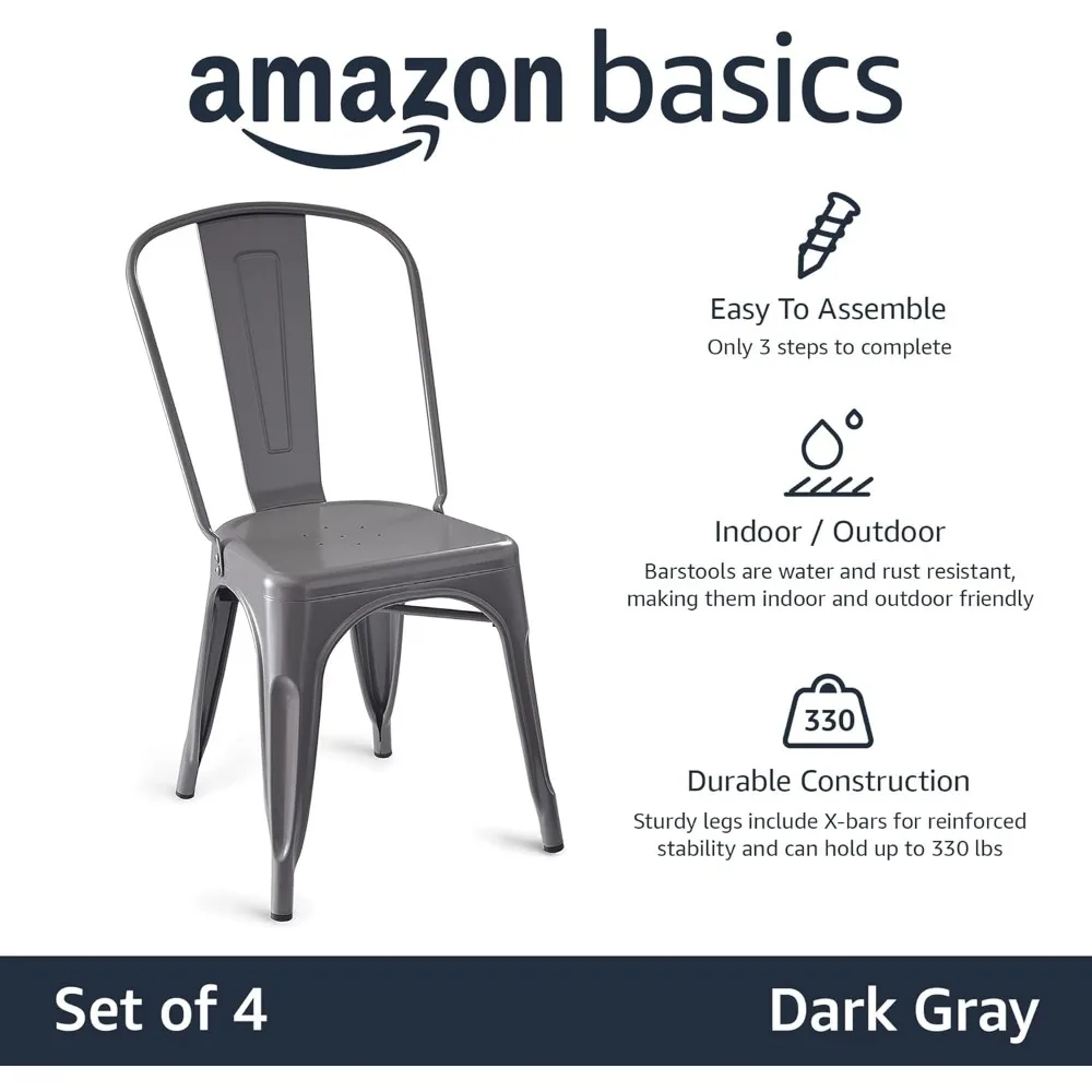 Metal Dining Chairs, Dark Grey, 1 Count (Pack of 4)