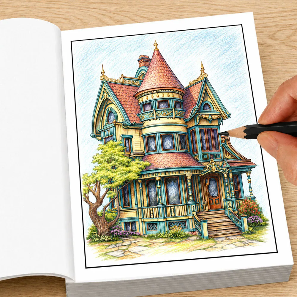 

Victorian Houses Adult Coloring Book 28 Pages Vintage Elegant Mansion Patterns Stress Relief Relaxing Drawing Art Book