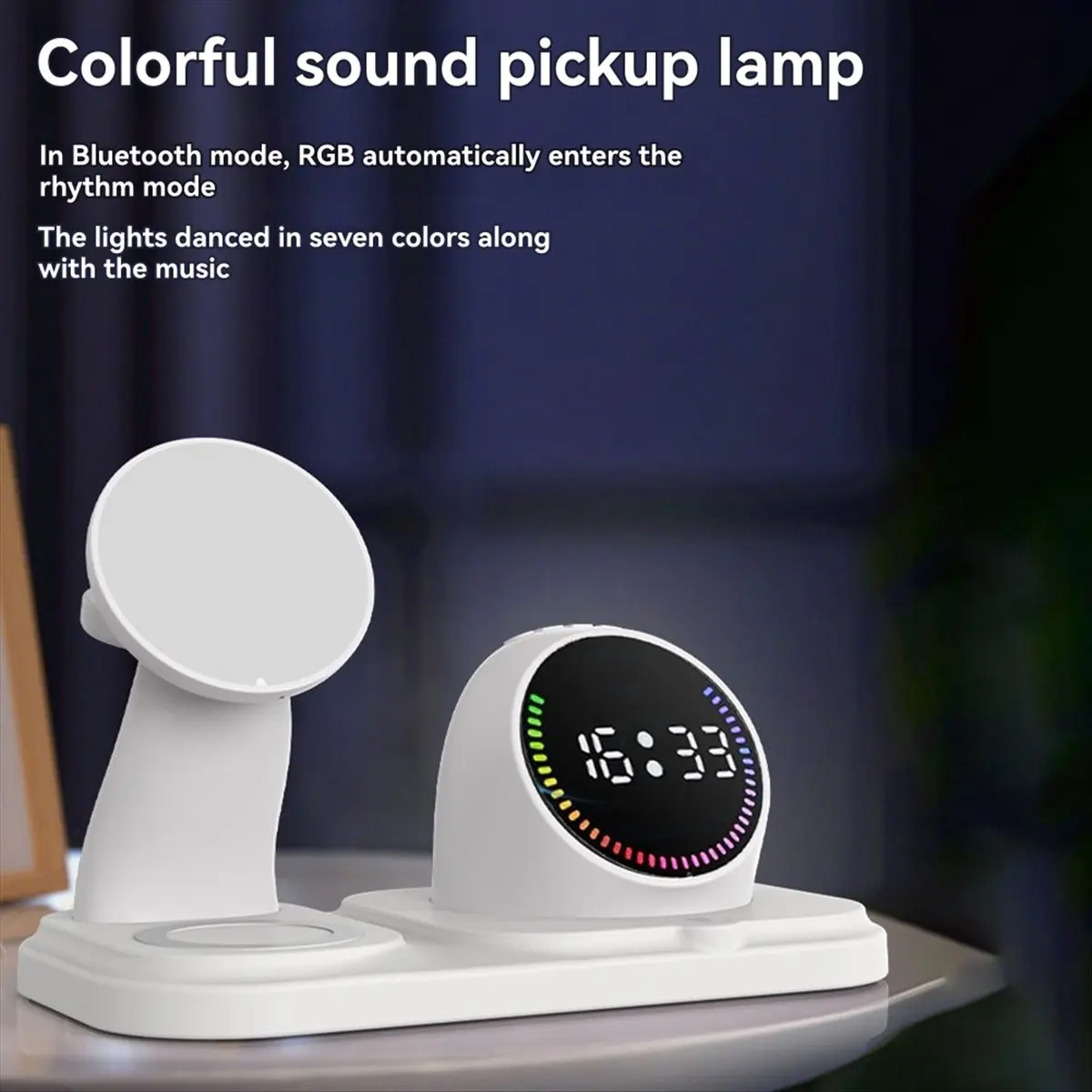 

*AA90P 6 в 1 30 Вт Магнитная подставка для беспроводного зарядного устройства RGB-будильник Bluetooth-динамик Зарядная станция для IPhone Iwatch Airpods A