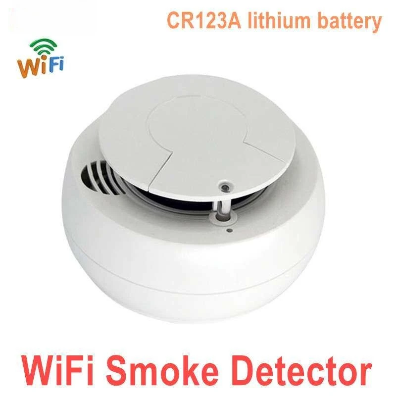 WiFi Smart Smoke Detector Real-Time Phone Alert Fire Alarm Battery Powered Photoelectric Smoke Sensor Home Security Device