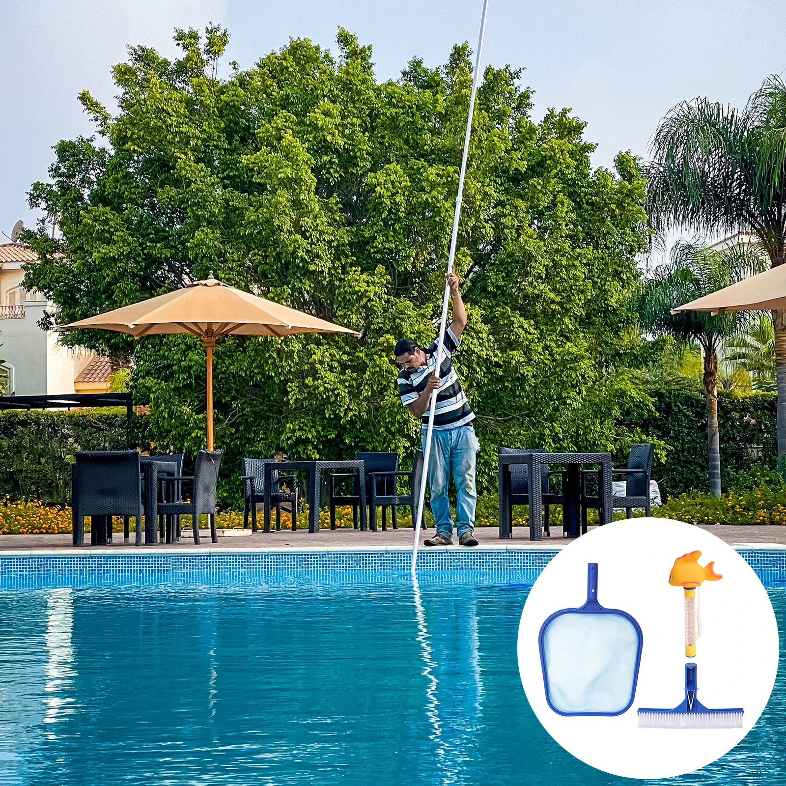 

1 set Swimming Pool Cleaning Net PVC Material Durable Scoop Leaf Fish Telescopic Spoon Accessories Pond Garden Tools