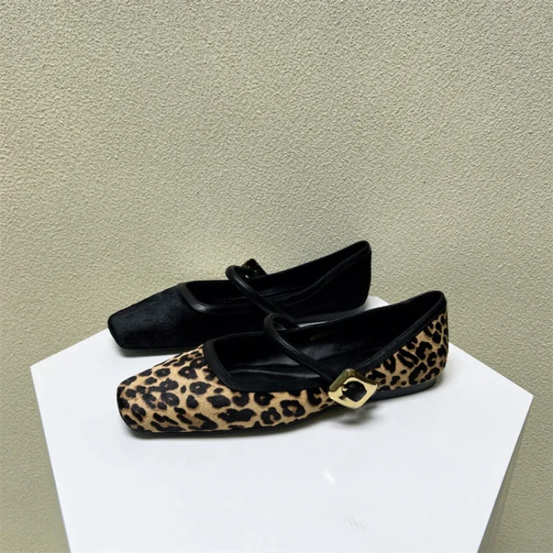

Fashion Women's Flat Shoes Leopard Print Casual Shoe Outdoor Square Toe Women Shoe Slip-on Soft Mary Jane Shoes Zapatos De Mujer