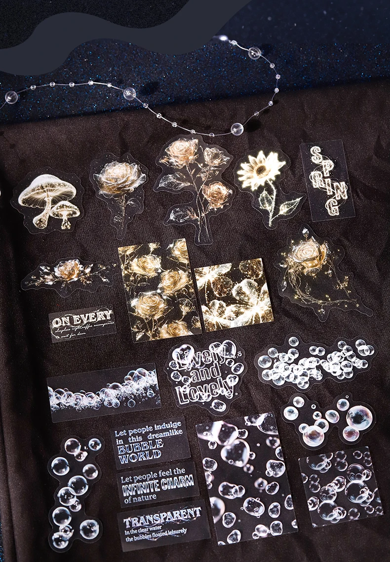 Journal GO 30 Stück Traum vom Licht PET-Aufkleber Blumen-Blasen-Schmetterling & Schnee-Abziehbilder für Journaling, Scrapbooking & DIY-Kartenbasteln – Detail 10