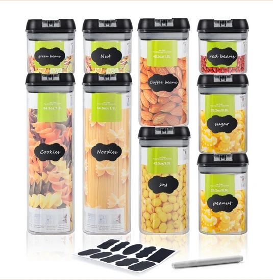 9Pcs Food Storage Container for flour, cereals, seeds, nuts, snacks, dried fruit