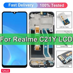 フレーム付きLCDタッチスクリーン,Oppo Realme c21y,rmx3261,rmx3263,6.5インチの交換