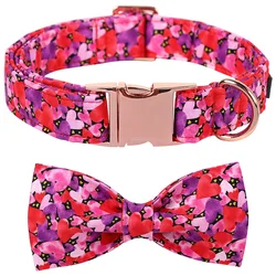 Unique Style Paws Pink Dog Collar,  Valentine's Day Dog Collar with Bowtie Cute Puppy Necklace for Small Medium Large Dog