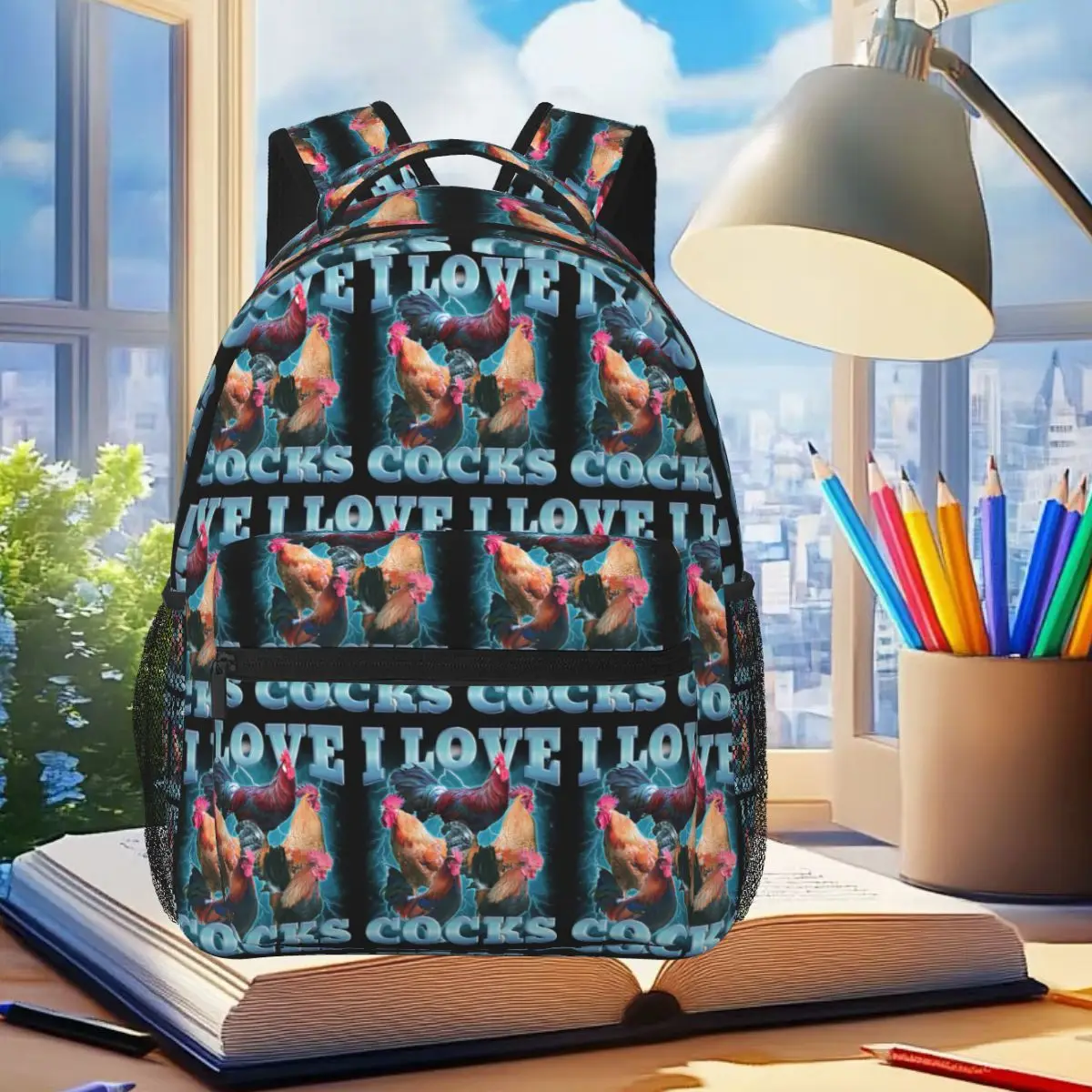 I Love Cocks Roosters Meme Chicken Lovers Backpack Student Boys Girls BookBag Kids School Bag Laptop Shoulder Bags for Men Women