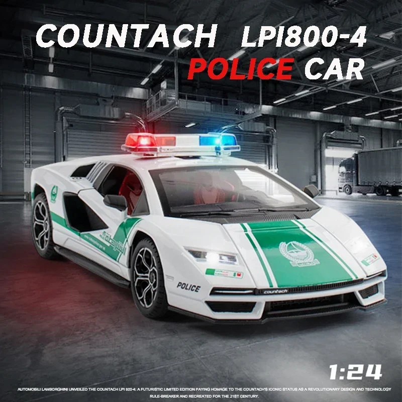 Countach-Diecast Alloy Model Car, Dubai Police Supercar, Collectible Meninos Presente, Veículo De Metal, Brinquedos De Natal, LPI800, 1:24