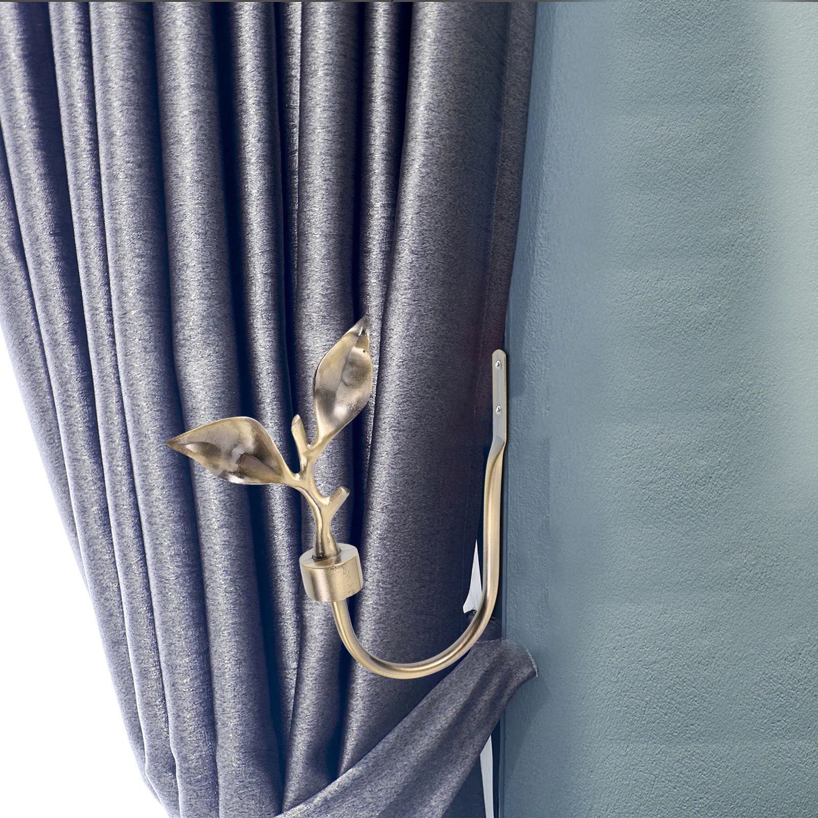 

2Pcs Leaf Shaped Curtain Holdbacks Metal Wall Hooks Brass Tiebacks Drapery Pull Backs Window Curtain Holders