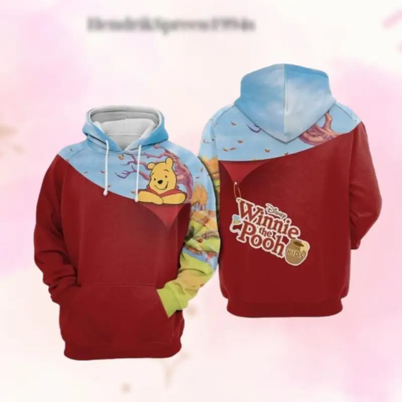 Disney Winnie de Poeh 3D-hoodie, eenvoudig casual sweatshirt voor heren, lente- en herfststraat unisex tops