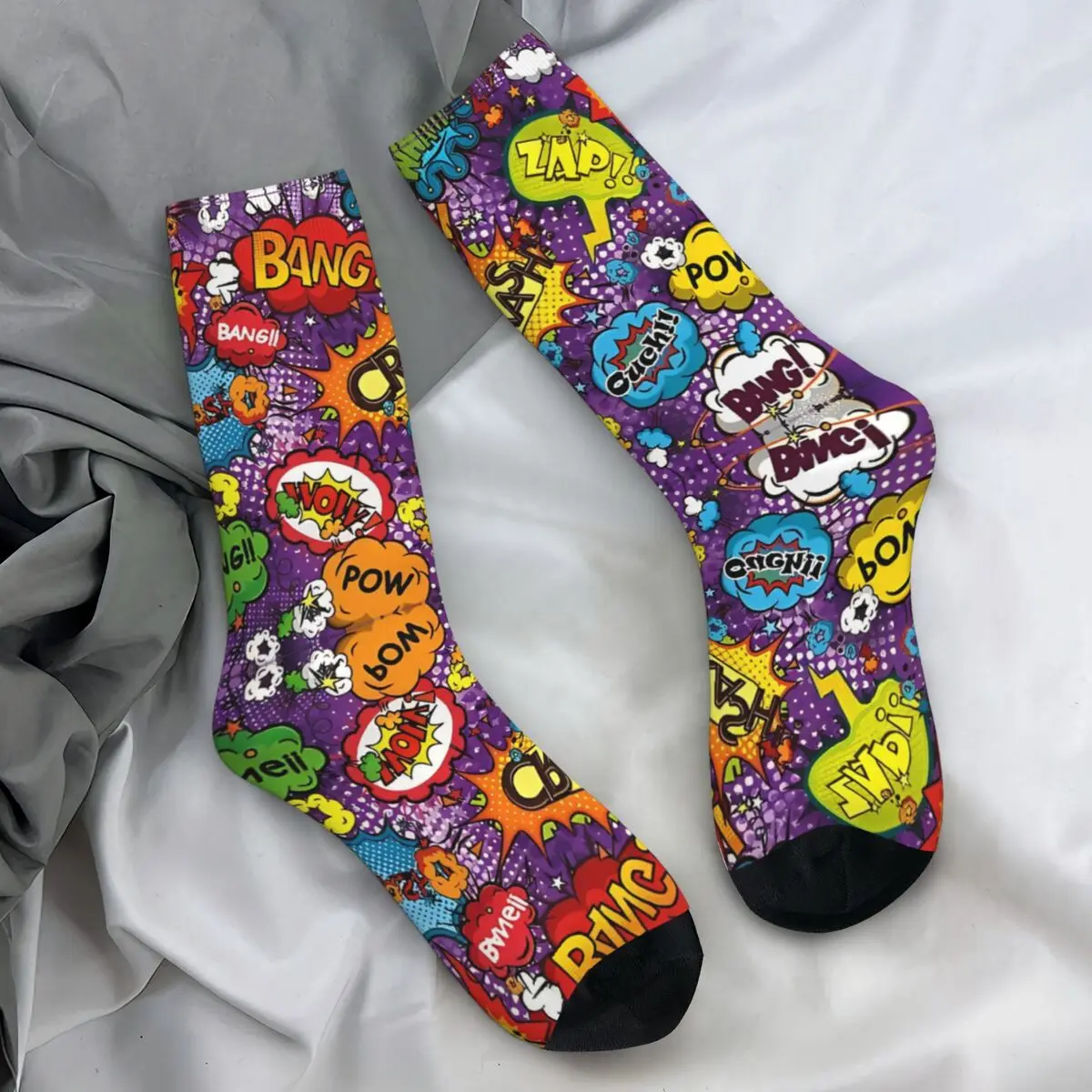 Comic Book Explosion Vintage Graffiti Art Pattern Stockings Pattern Kawaii Socks Winter Anti Bacterial Socks Men Running Socks