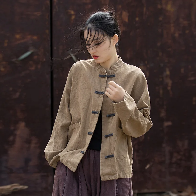 

2024 Summer New Contrast Plate Button Top Women Chinese Style Home Travel Full Sleeve Coat LX1947