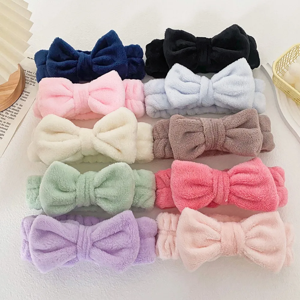 Beauty Coral Fleece Hair Band Knot Soft Bow Make Up Hairband Fluffy Bowknot Shower Headband Women
