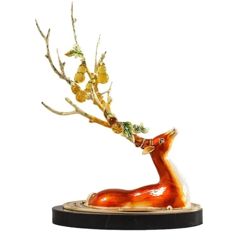 Enamel color, a deer makes a fortune, auspicious, lucky deer ornaments, wine cabinet bogu rack decorations