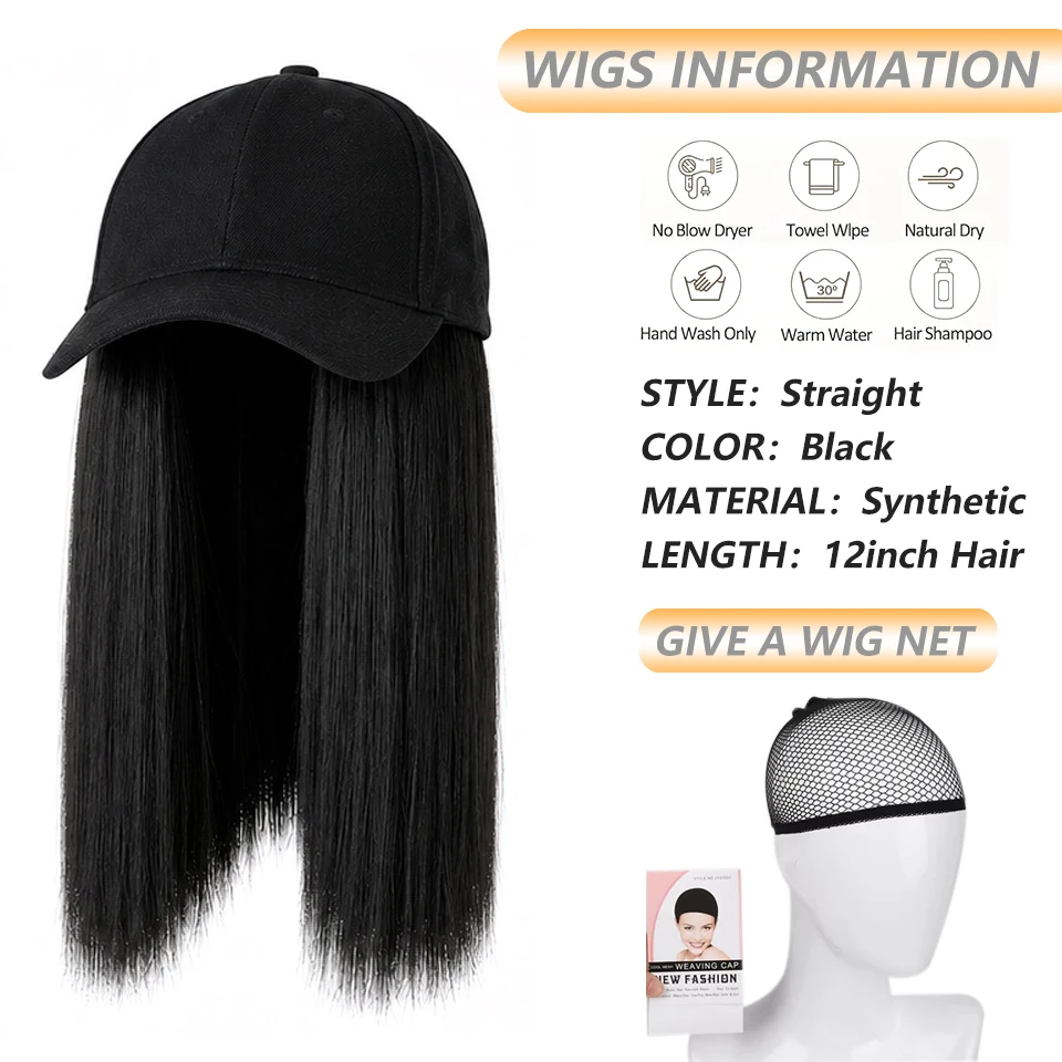 Cap Synthetic Wig Hair Extensions Hair Wigs For Women 12Inch Short Straight  Adjustable Hip Hop Baseball Cap Vertical wigs