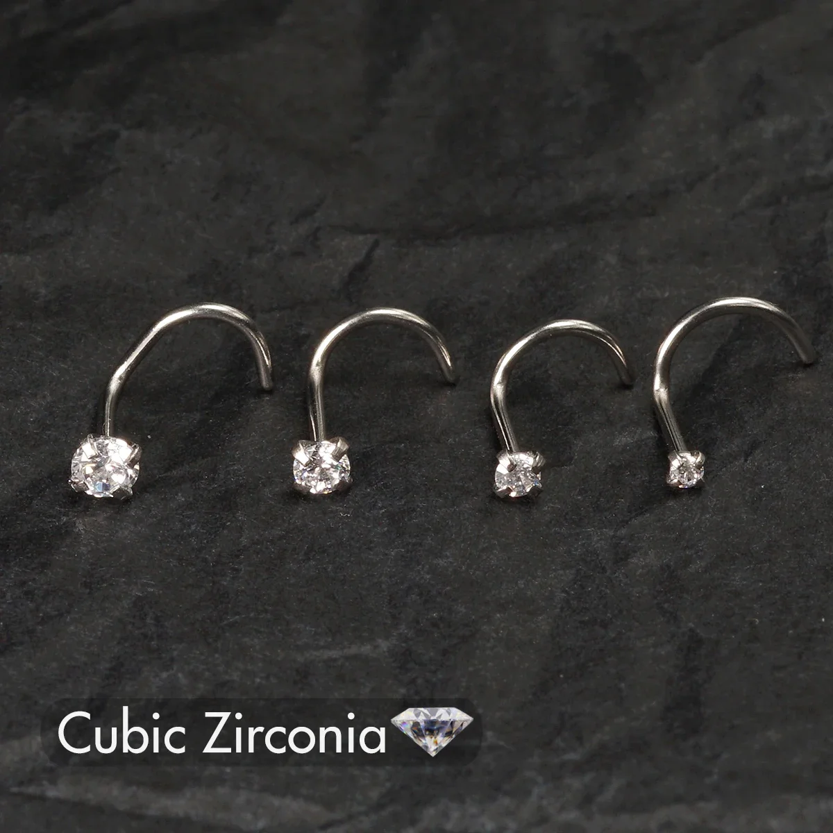 CZ Gem Stainless Steel Nose Piercing Studs, 5Pcs Set