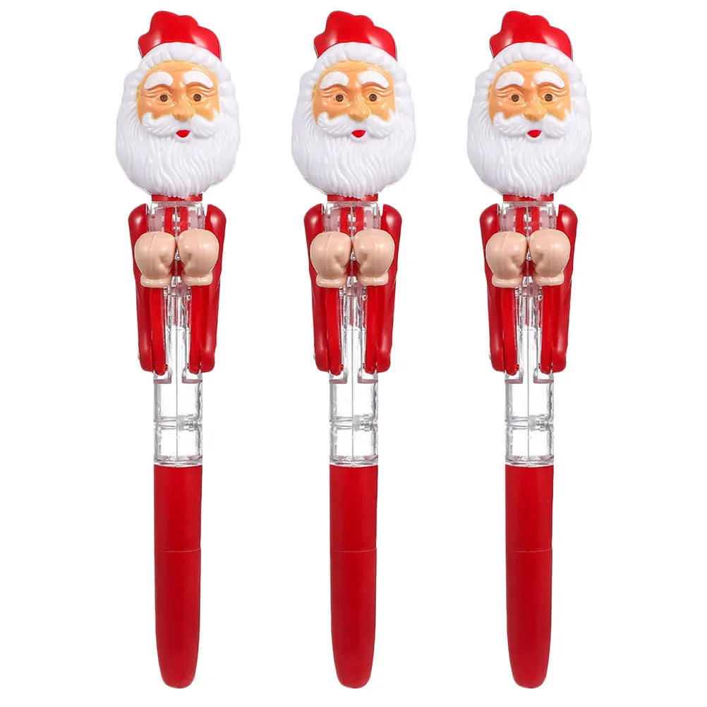

3Pcs Christmas Light Up Boxing Pen Glowing Santa Ballpoint Retractable Fun Punching Design for Teachers Holiday Stationery
