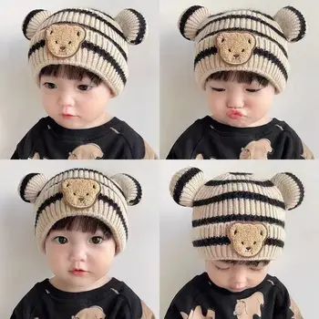 Nette Bär Baby Mützen Hut für Kinder Mädchen Jungen Neue Herbst Winter Caps Warme Gestrickte Motorhaube Hüte Skullies Kleinkind Kappe Koreanischen Stil