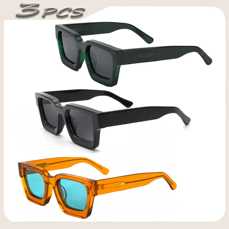 

1/2/3 Pcs Wholesale Fashion TAC Acetate Square Sunglasses Men High Quality Driving Sun Glasses Women Designer Oculos Uv400 Case