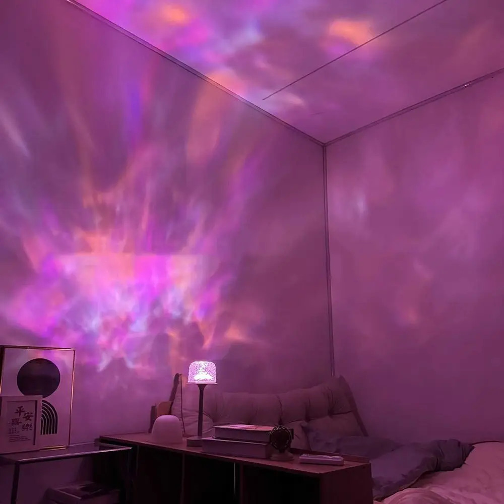 Lampada da scrivania per atmosfera a LED con piede alto, ondulazione dell'acqua, proiezione tattile/telecomando, luce notturna, fondo antiscivolo