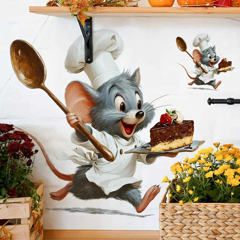 Mouse Cook Kitchen Stickers Self-Adhesive Waterproof Decorative Decals for Refrigerator Restaurant Kitchen AA441